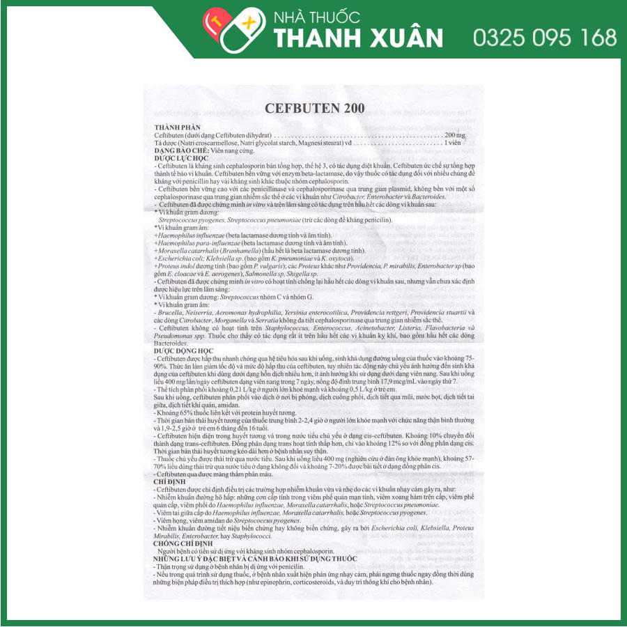 Cefbuten 200 điều trị các trường hợp nhiễm khuẩn vừa và nhẹ